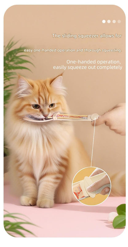 Pink Cat Treat Spoon for Wet Food & Paste - Extra-Long PP Handle, Food-Grade Squeeze Feeder with Anti-Spill Bowl, Easy One-Handed Operation for Cats