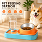 Blue and Orange Cat & Dog Feeding Station with Water Dispenser – Elevated Stainless Steel Pet Bowl Set with Slow Feeder, Anti-Spill Design and Automatic Water Supply