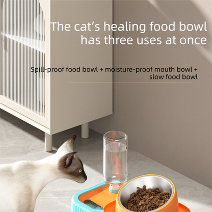 Blue and Orange Cat & Dog Feeding Station with Water Dispenser – Elevated Stainless Steel Pet Bowl Set with Slow Feeder, Anti-Spill Design and Automatic Water Supply