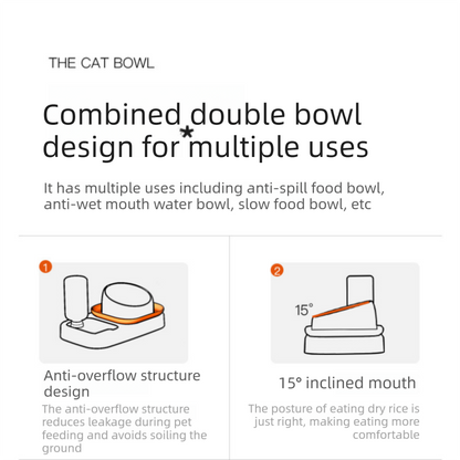 Blue and Orange Cat & Dog Feeding Station with Water Dispenser – Elevated Stainless Steel Pet Bowl Set with Slow Feeder, Anti-Spill Design and Automatic Water Supply