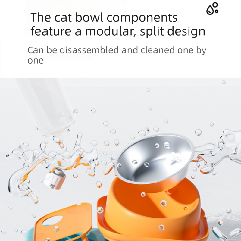 Blue and Orange Cat & Dog Feeding Station with Water Dispenser – Elevated Stainless Steel Pet Bowl Set with Slow Feeder, Anti-Spill Design and Automatic Water Supply