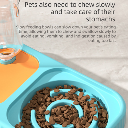 Grey and  White Cat & Dog Feeding Station with Water Dispenser – Elevated Stainless Steel Pet Bowl Set with Slow Feeder, Anti-Spill Design and Automatic Water Supply