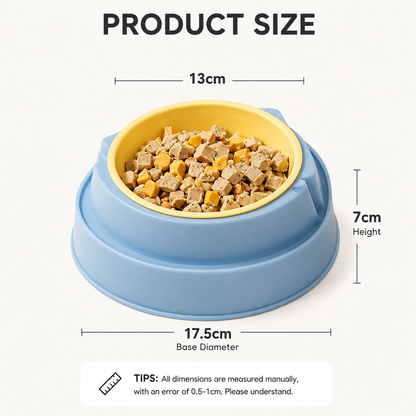 Blue Stainless Steel Cat Food Bowl with Cat Face Design Raised Pet Feeding Bowl