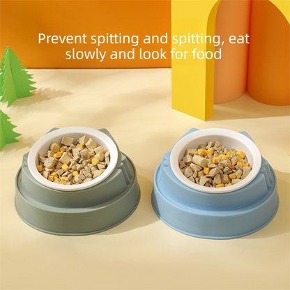 Green Plastic Cat Food Bowl with Cat Face Design Raised Pet Feeding Bowl
