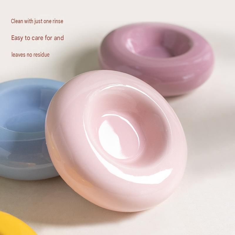 Yellow Ceramic Pet Donut Bowl - 50ml  Food Dish for Cats and Small Dogs - Non Slip Base, Easy Clean Glaze, Compact Snack Feeder, Pastel Colours, Home and Travel Use