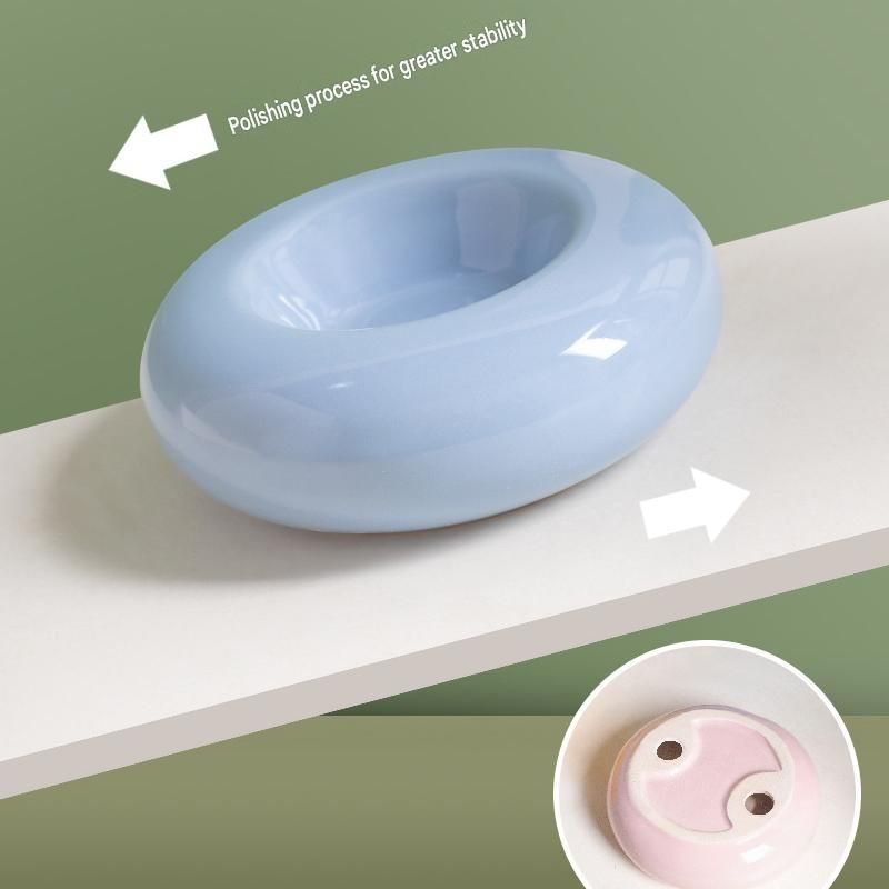 Yellow Ceramic Pet Donut Bowl - 50ml  Food Dish for Cats and Small Dogs - Non Slip Base, Easy Clean Glaze, Compact Snack Feeder, Pastel Colours, Home and Travel Use