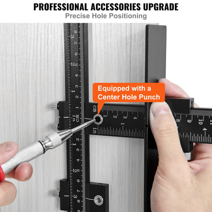 Cabinet Hardware Jig, Aluminum Alloy Cabinet Handle Jig with Center Punch, Adjustable Cabinet Hardware Template Tool, for Installation of Door Drawer Front Knobs Handles and Pulls