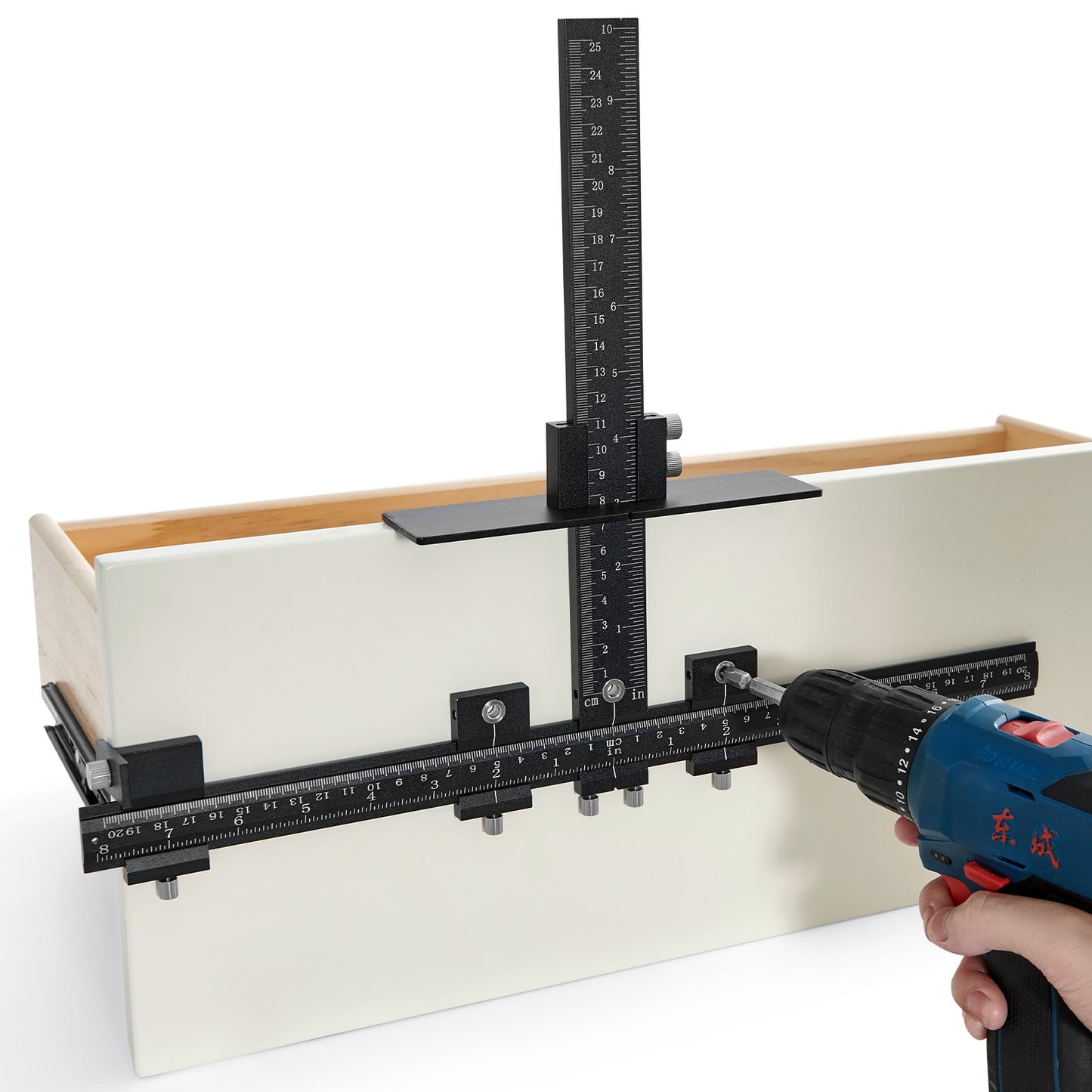 Cabinet Hardware Jig, Aluminum Alloy Cabinet Handle Jig with Center Punch, Adjustable Cabinet Hardware Template Tool, for Installation of Door Drawer Front Knobs Handles and Pulls